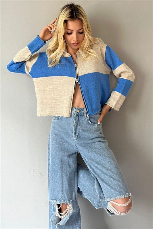 MDX Blue Zippered Knit Cardigan MG1391 - Sioux City