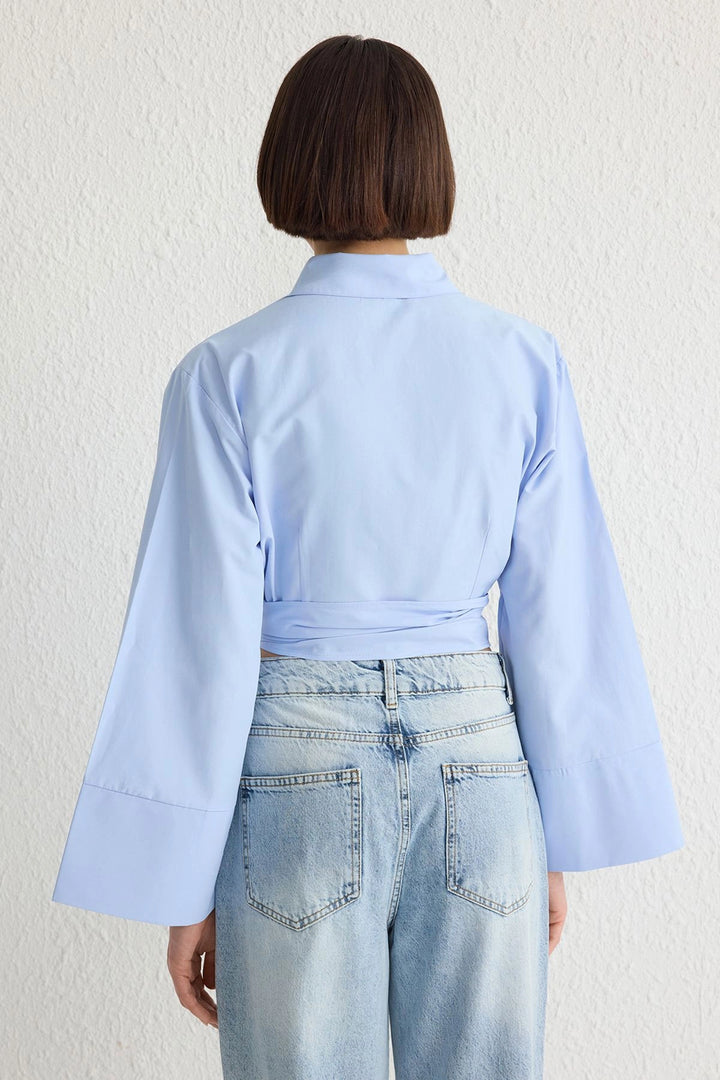 Blue Wide Cuff Detailed Front Tied Poplin Shirt BCDF-2510000 - Pocatello