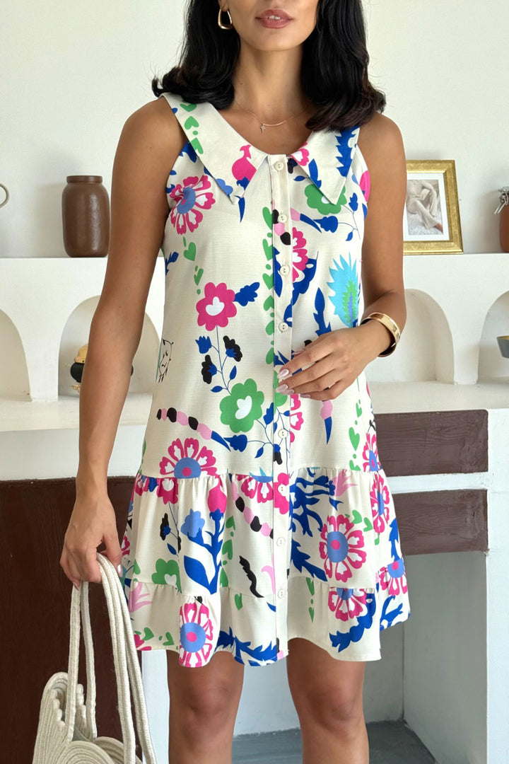 Blue Wide Neck Skirt Ruffled Cotton Premium Patterned Woven Shirt Dress BCCM-253006 - Heerhugowaard