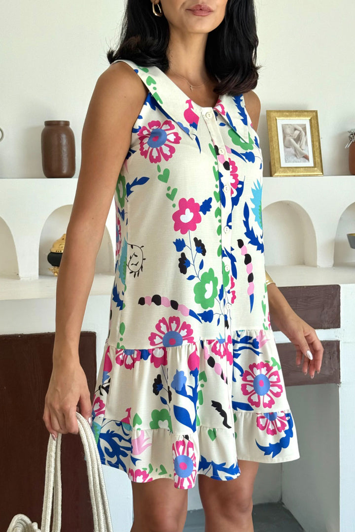Blue Wide Neck Skirt Ruffled Cotton Premium Patterned Woven Shirt Dress BCCM-253006 - Heerhugowaard