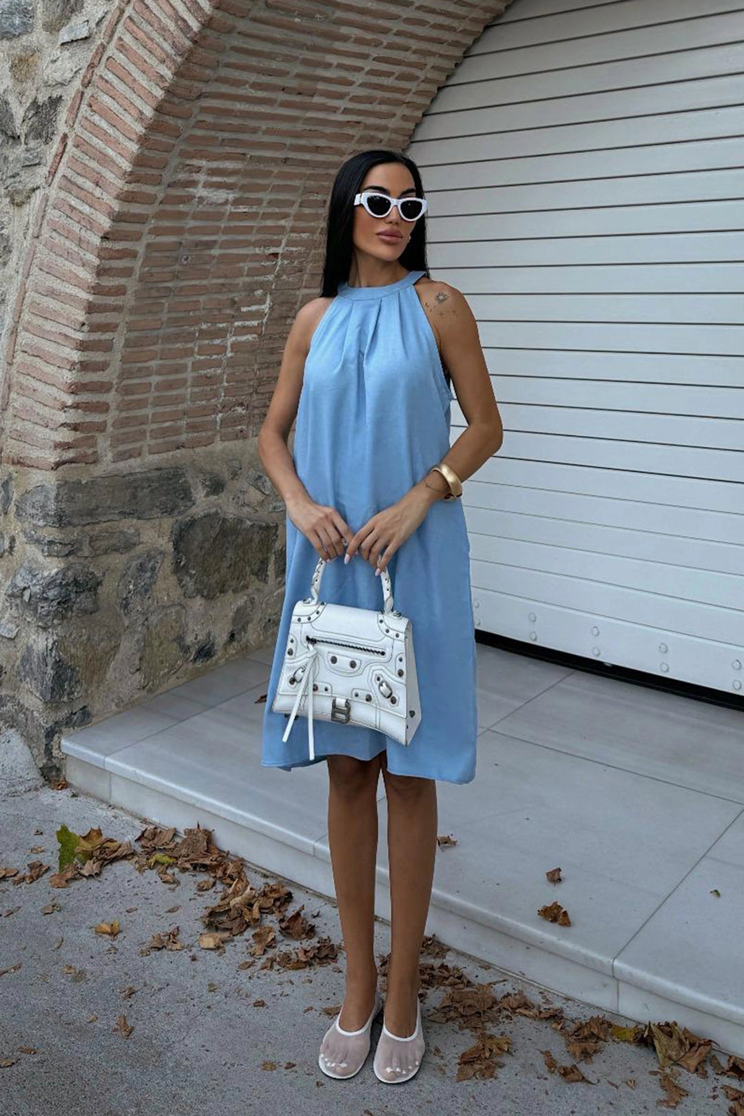 Blue Hidden Pocket Summer Linen Woven Dress BCDF-25255029 - Pombal