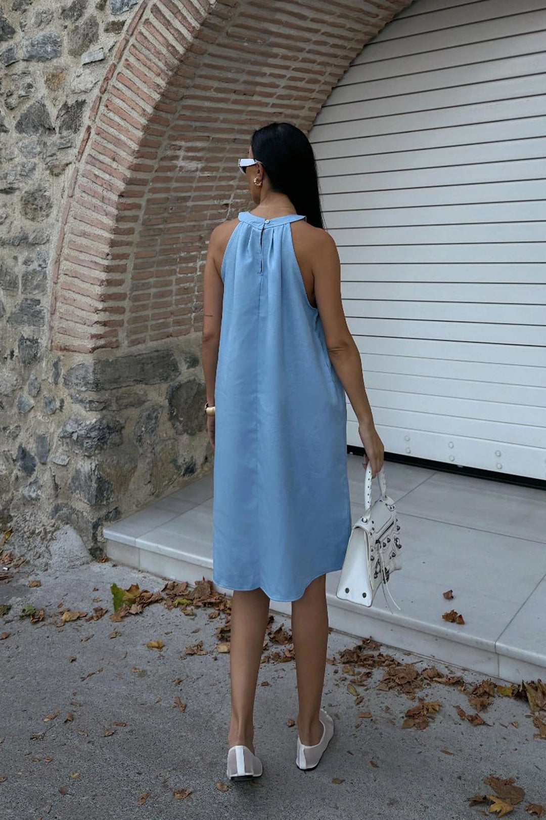 Blue Hidden Pocket Summer Linen Woven Dress BCDF-25255029 - Pombal