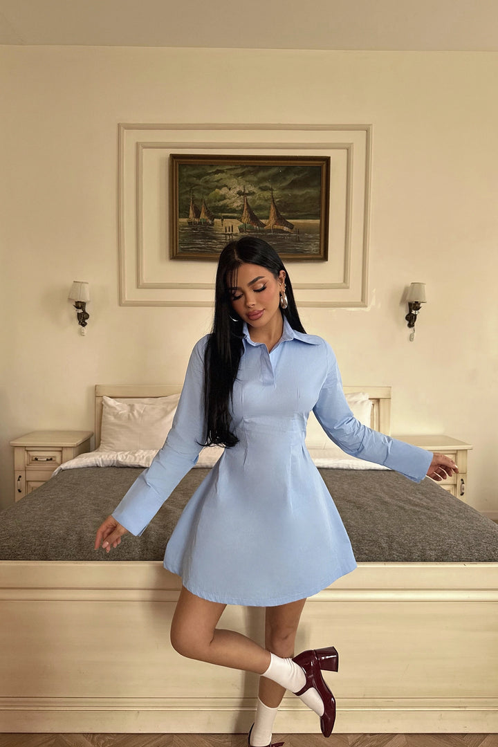 EYY Women Blue Shirt Collar Mini Dress - Gagny