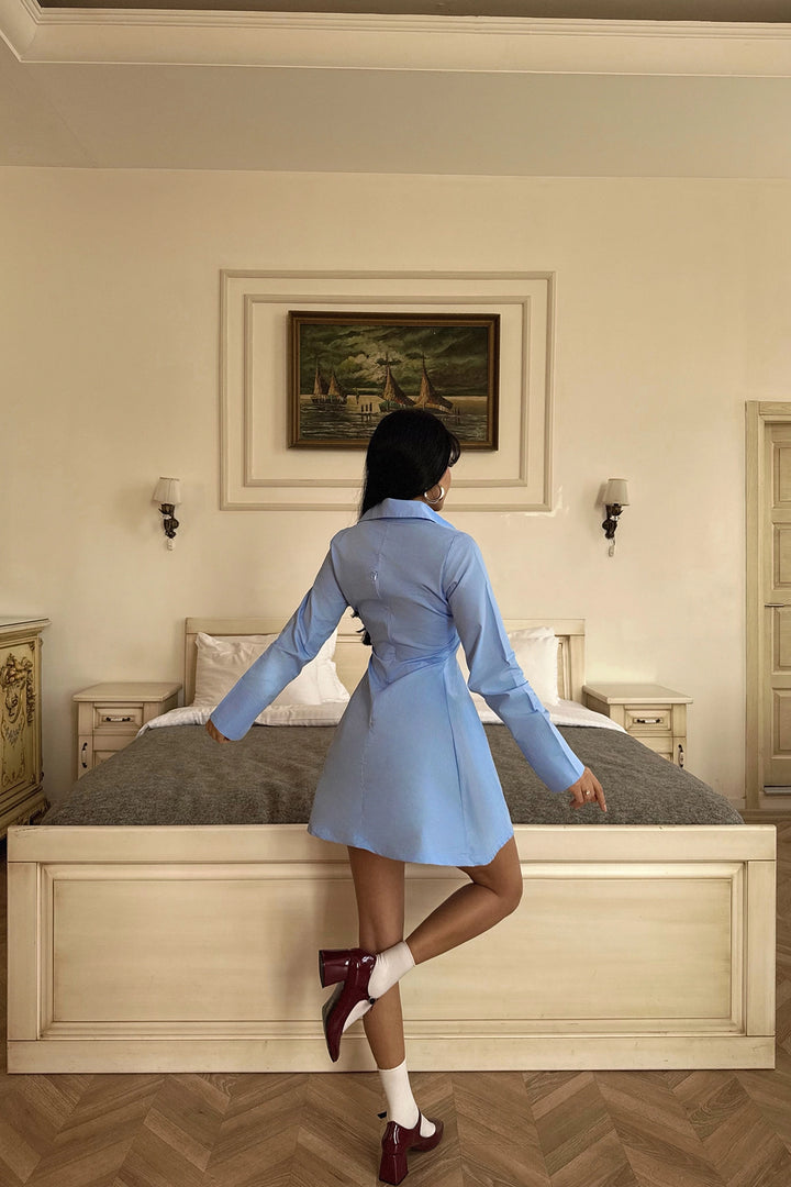 EYY Women Blue Shirt Collar Mini Dress - Gagny
