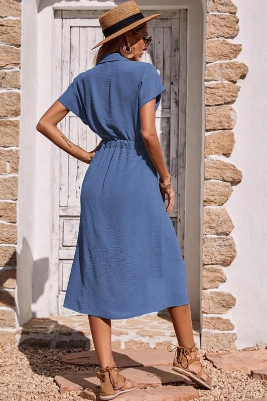 MDX Blue Shirt Collar Long Dress MG1743 - Ciampino