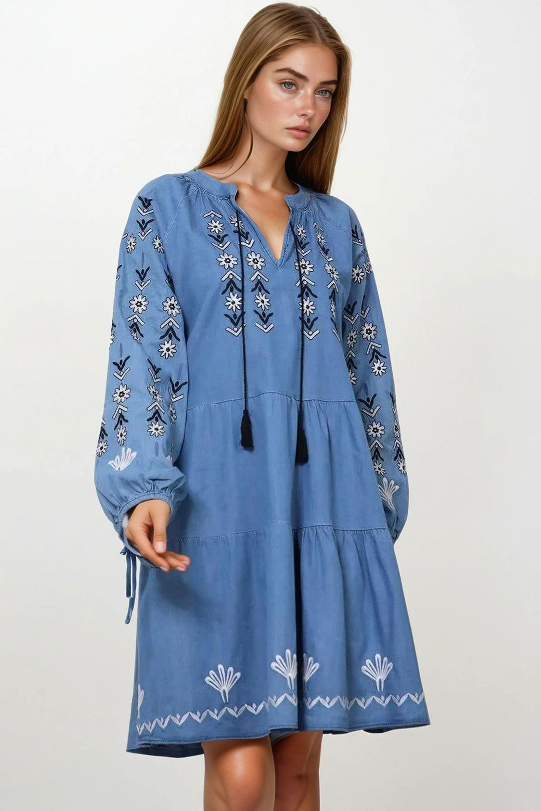Blue Judge Collar Embroidered Denim Dress BCHESQ-251105 - Savona