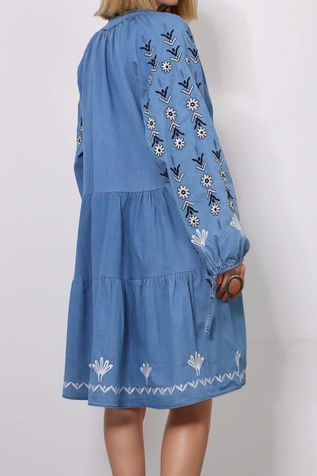 Blue Judge Collar Embroidered Denim Dress BCHESQ-251105 - Savona