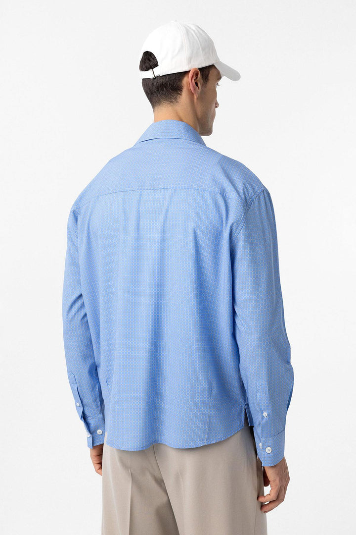 ANT Antioch Blue Checkered Men's Relaxed Fit Shirt - Caluire-et-Cuire