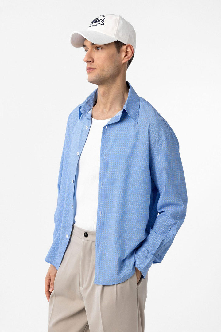 ANT Antioch Blue Checkered Men's Relaxed Fit Shirt - Caluire-et-Cuire