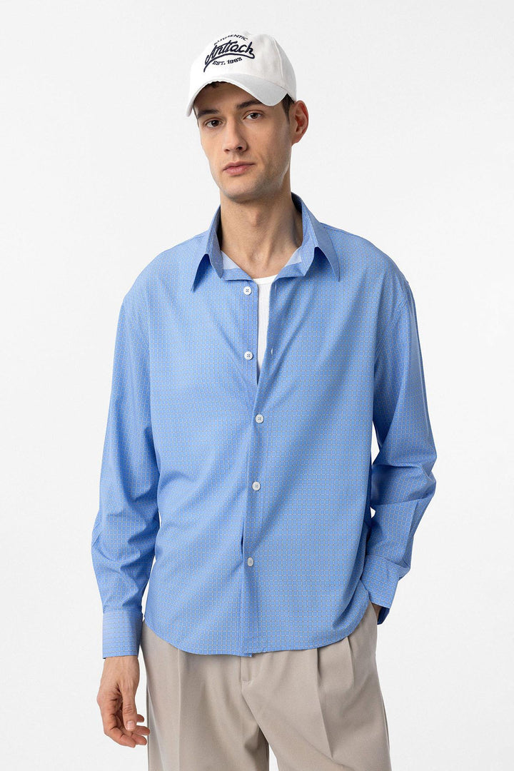 ANT Antioch Blue Checkered Men's Relaxed Fit Shirt - Caluire-et-Cuire