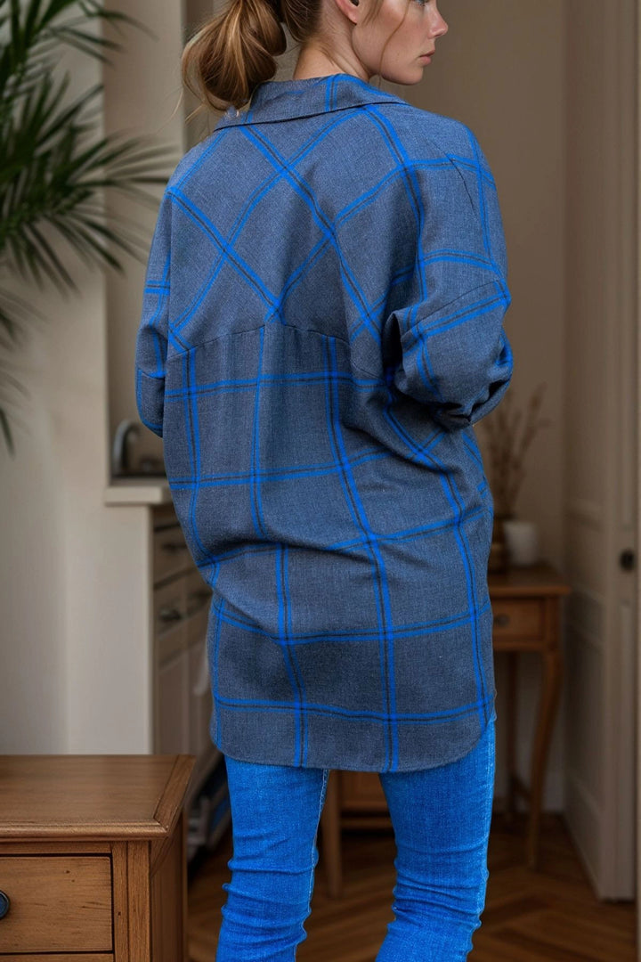 Blue Self-Patterned Soft Textured Oversized Shirt BCBSK-25700-3268 - Jackson