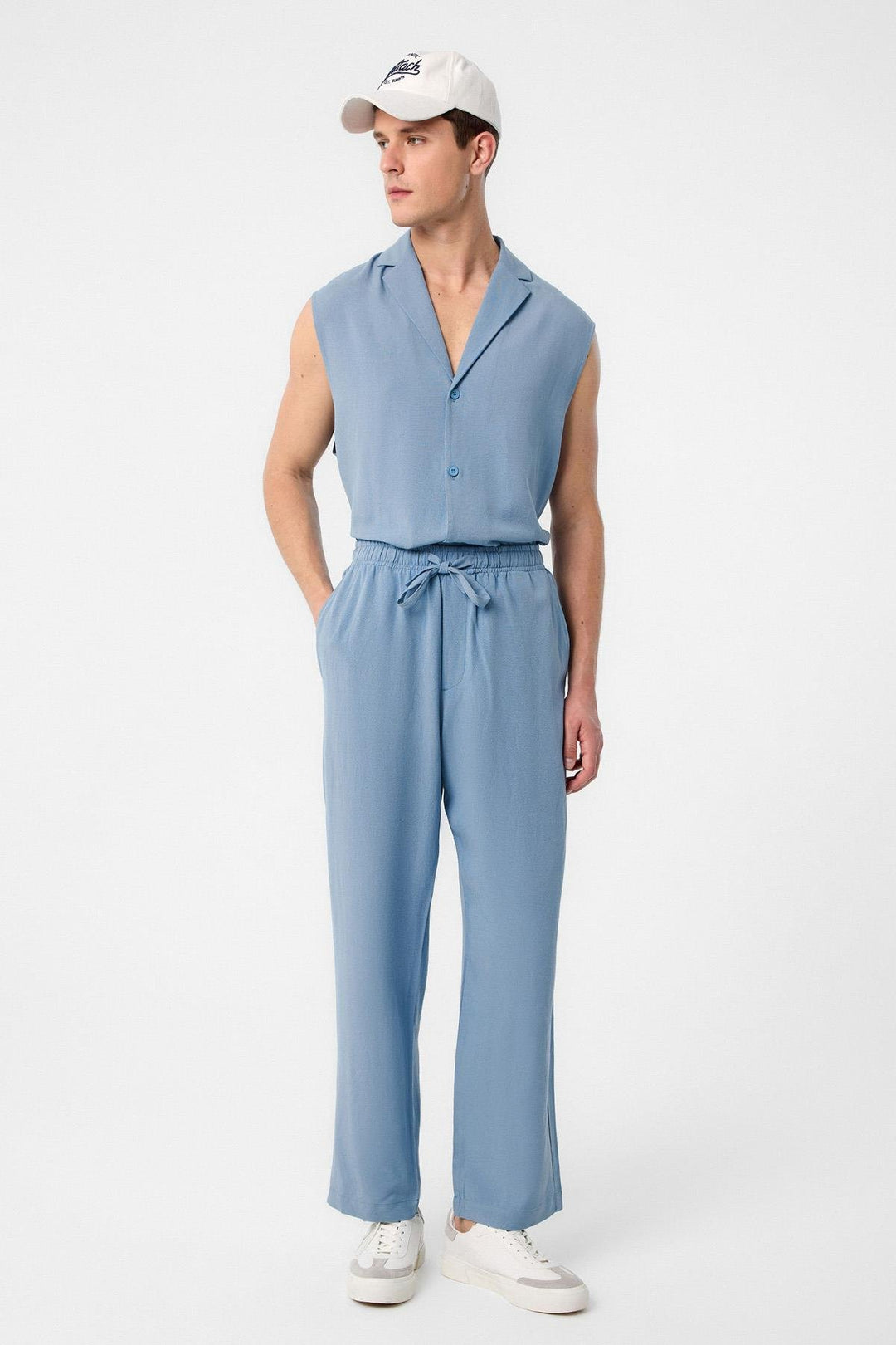 ANT Antioch Blue Linen Blend Sleeveless Men's Shirt - Ajax