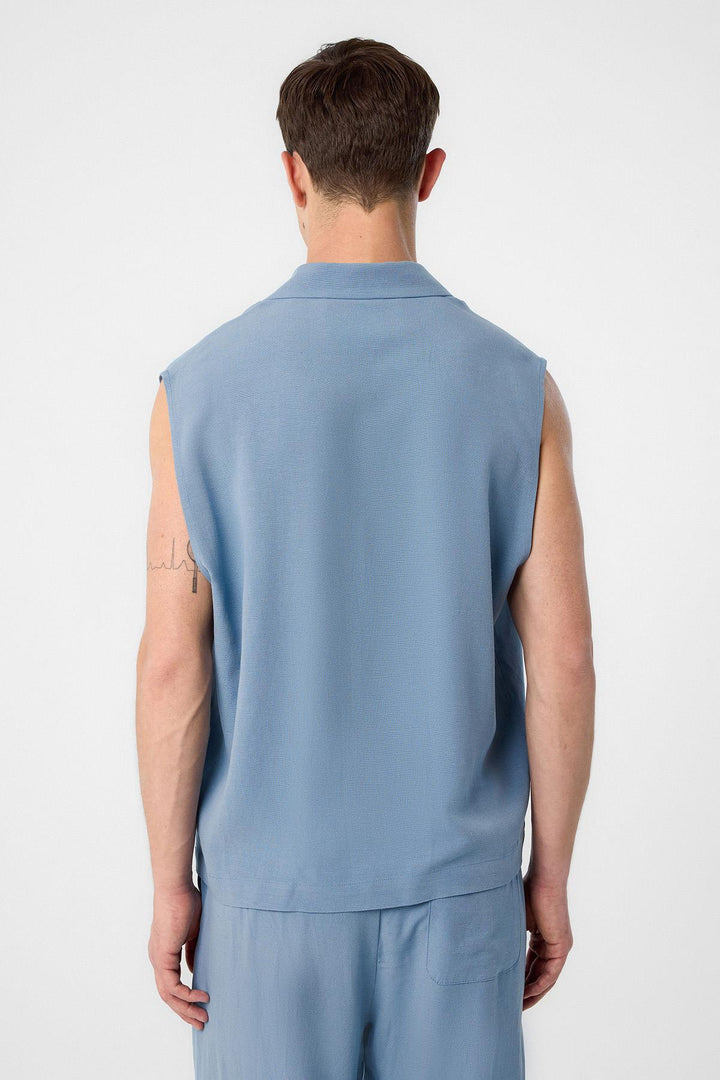 ANT Antioch Blue Linen Blend Sleeveless Men's Shirt - Ajax