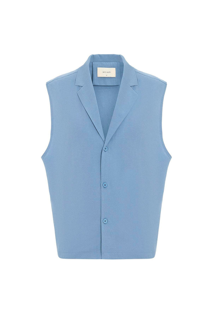 ANT Antioch Blue Linen Blend Sleeveless Men's Shirt - Ajax