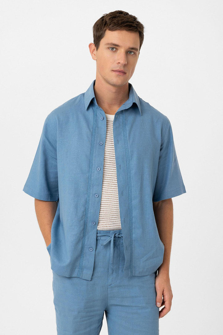 ANT Antioch Blue Cotton Blend Relaxed Fit Men's Shirt - Dachau