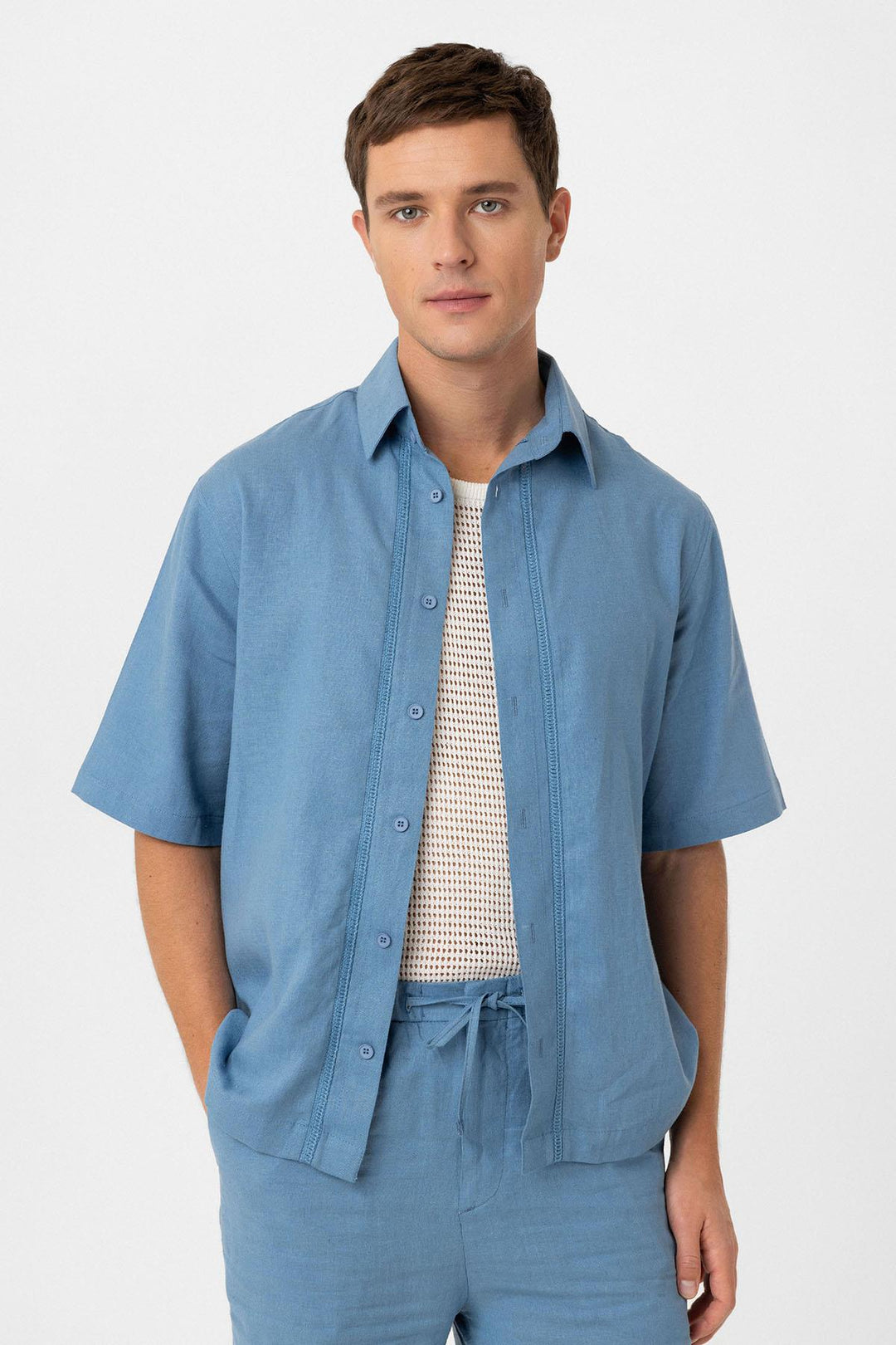 ANT Antioch Blue Cotton Blend Relaxed Fit Men's Shirt - Dachau