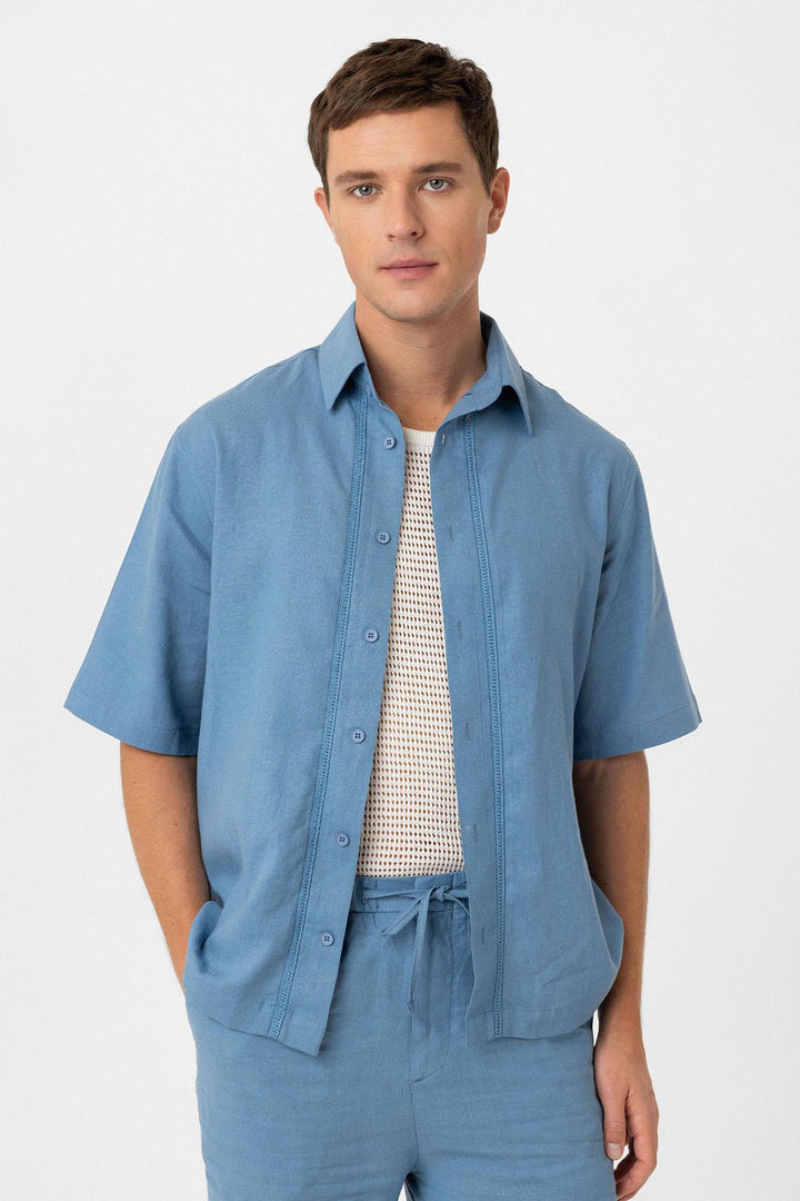 ANT Antioch Blue Cotton Blend Relaxed Fit Men's Shirt - Dachau
