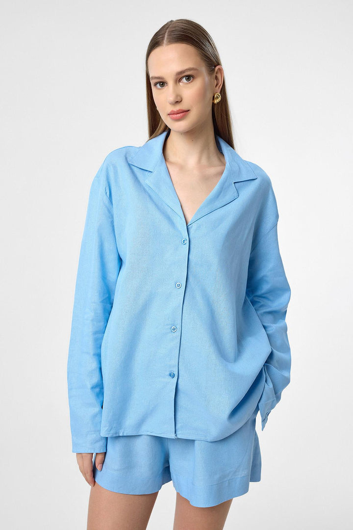 ANT Antioch Blue Linen Shorts-Shirt Women's Set - Tbilisi