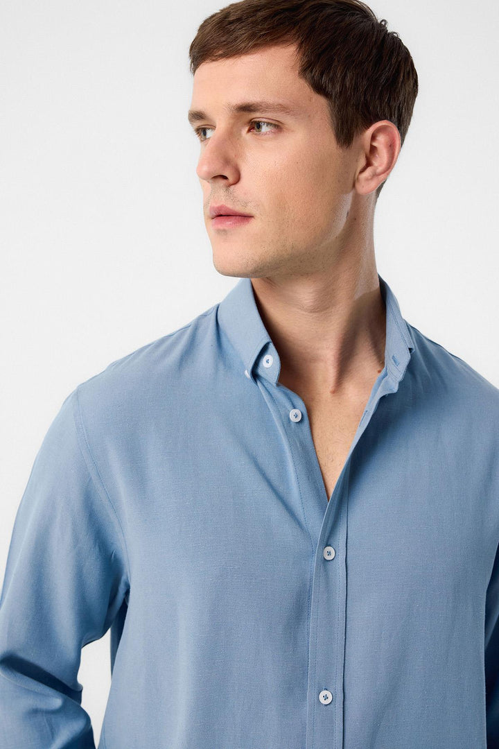 ANT Antioch Blue Cotton Blend Collared Button-Up Men's Shirt - Oregon City