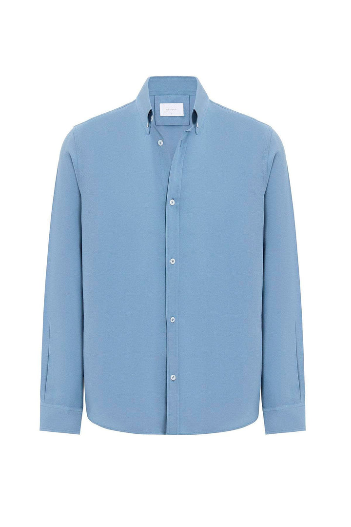 ANT Antioch Blue Cotton Blend Collared Button-Up Men's Shirt - Oregon City