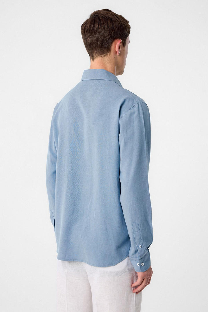 ANT Antioch Blue Cotton Blend Collared Button-Up Men's Shirt - Oregon City