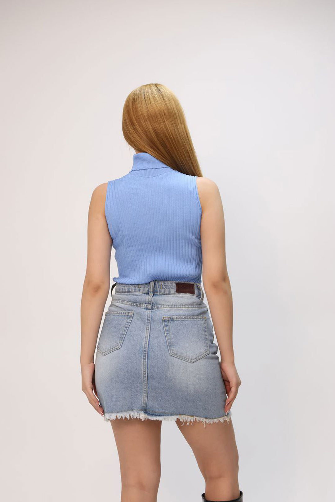 Blue Sleeveless Turtleneck Knit Blouse BCES-252012 - Tarragona