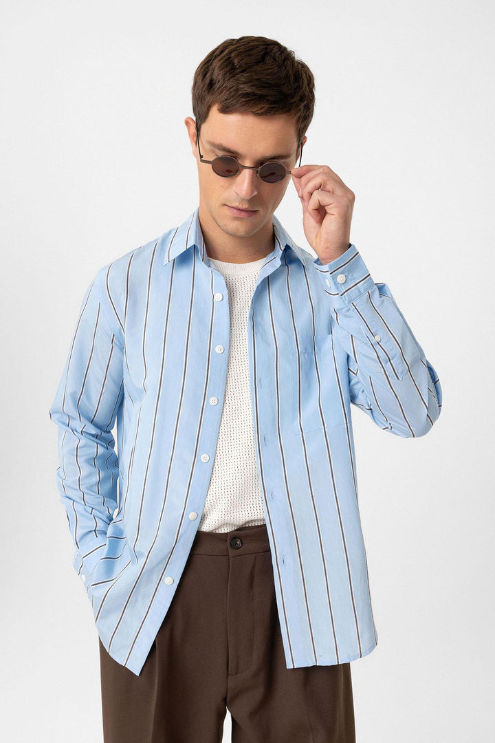 ANT Antioch Blue Contrast Striped Men's Shirt - Sérres