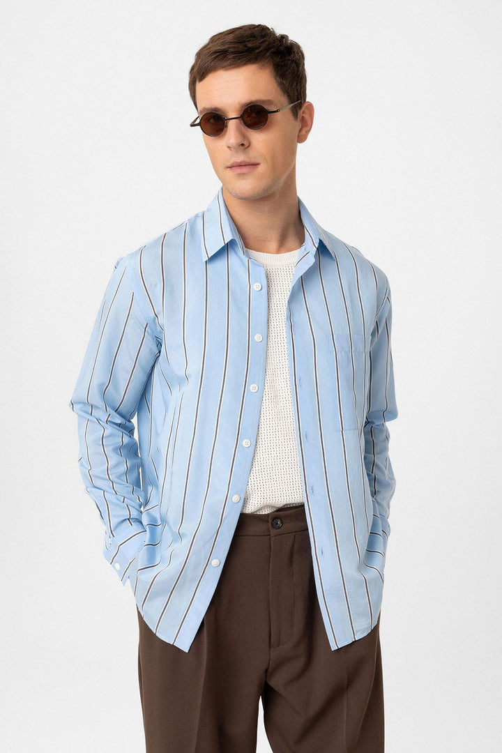 ANT Antioch Blue Contrast Striped Men's Shirt - Sérres
