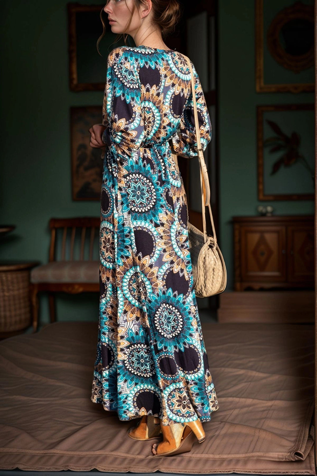 Blue Wrap Neck Short Sleeve Maxi Dress BCBSK-25700-K5222 - Glen Burnie