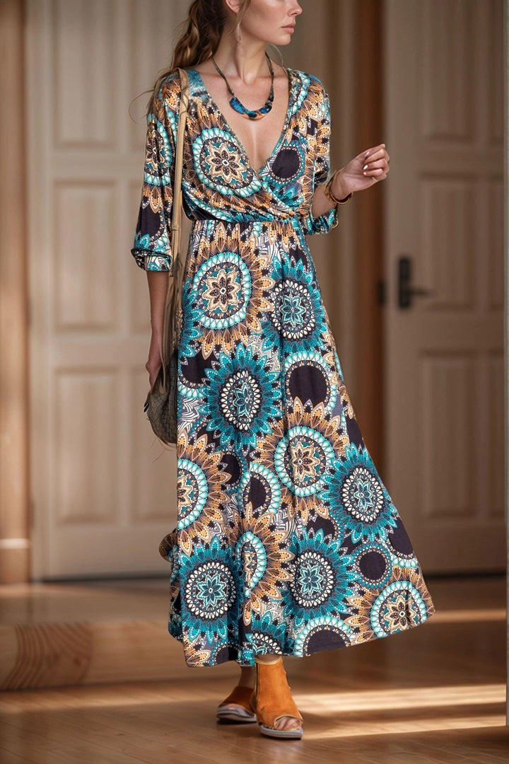Blue Wrap Neck Short Sleeve Maxi Dress BCBSK-25700-K5222 - Glen Burnie