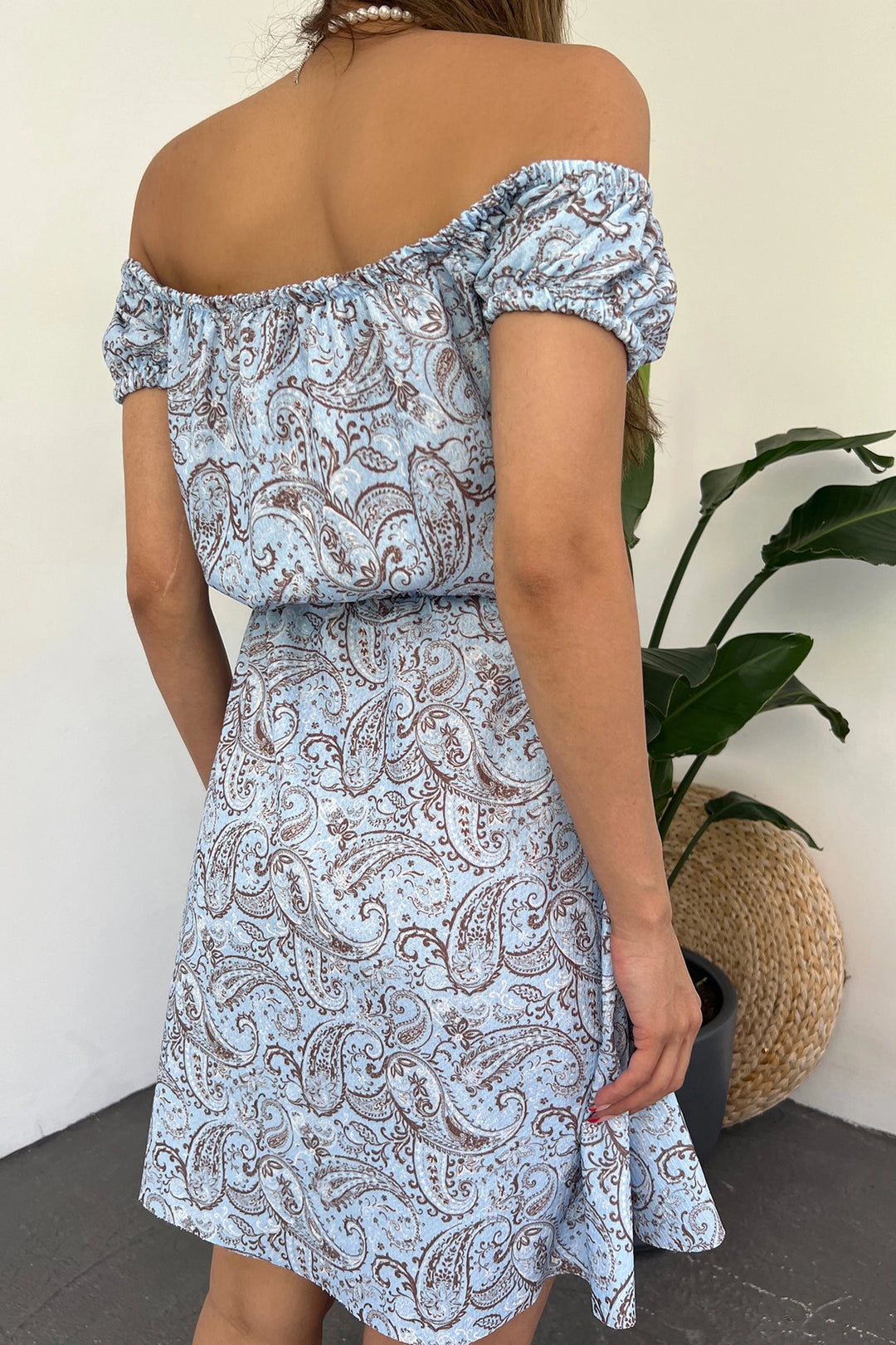 Blue Madonna Collar Flower Patterned Crinkle Dress BCDF-234603 - Revere
