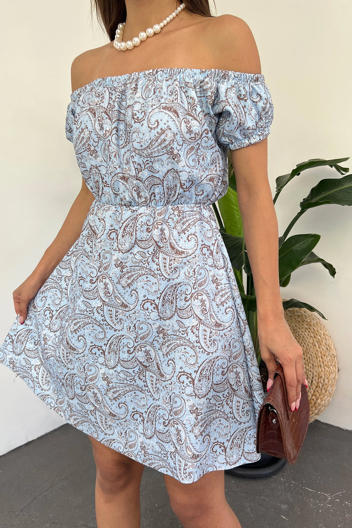 Blue Madonna Collar Flower Patterned Crinkle Dress BCDF-234603 - Revere
