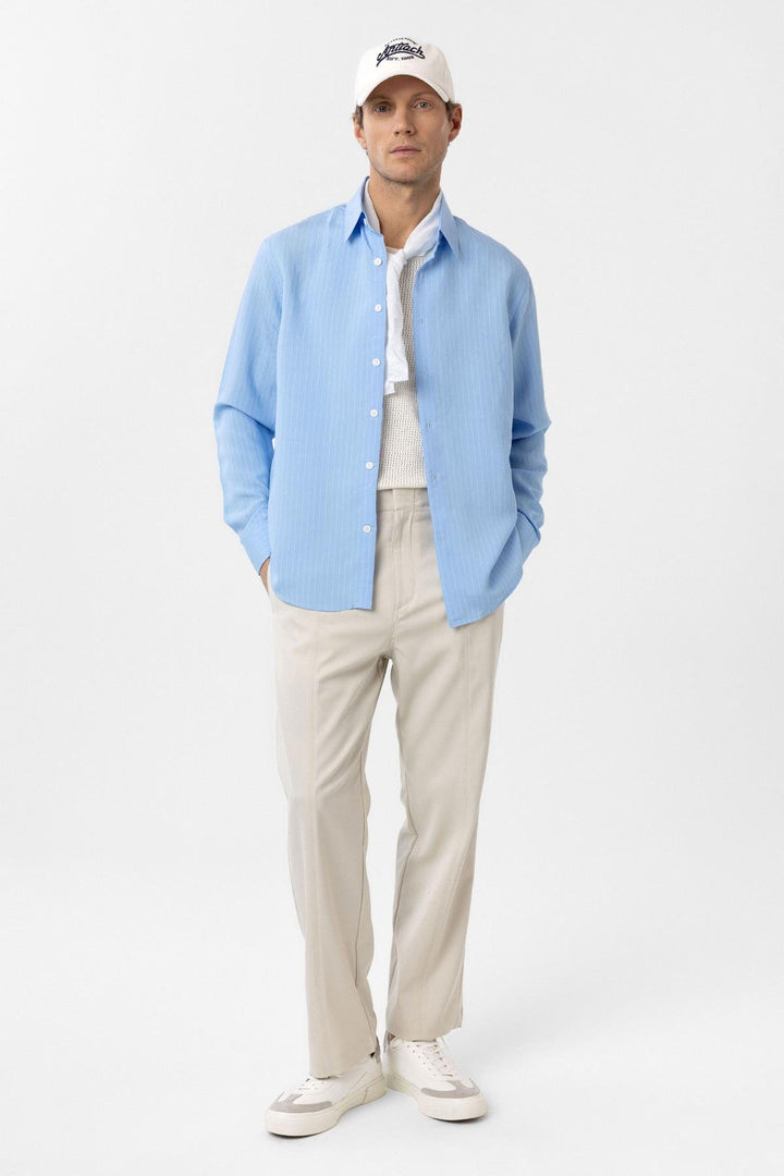 ANT Antioch Blue Modal Fabric Relax Fit Striped Men's Shirt - Yuma