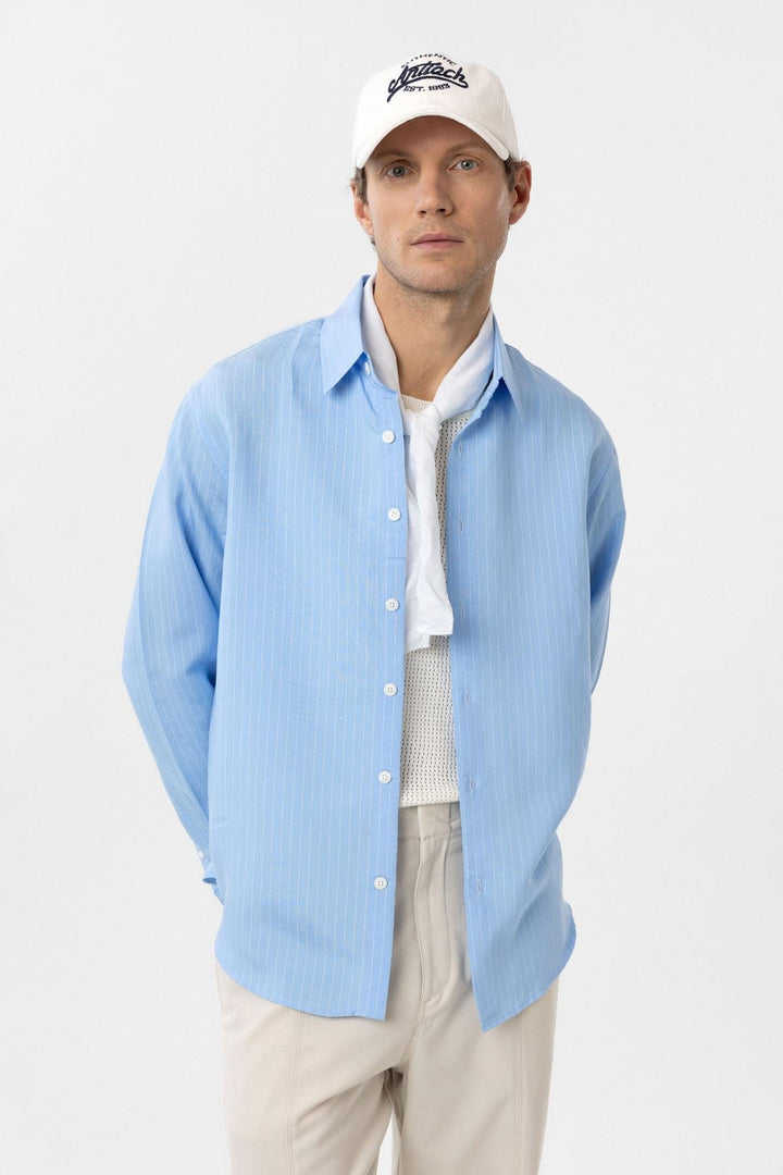 ANT Antioch Blue Modal Fabric Relax Fit Striped Men's Shirt - Yuma