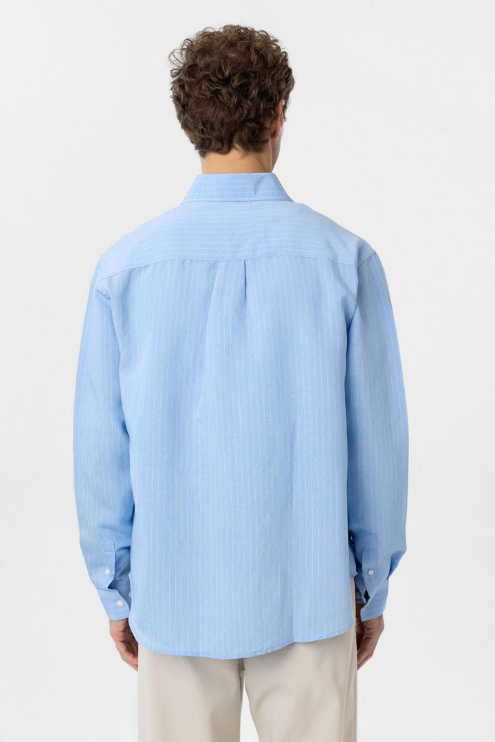 ANT Antioch Blue Modal Fabric Relax Fit Striped Men's Shirt - Yuma