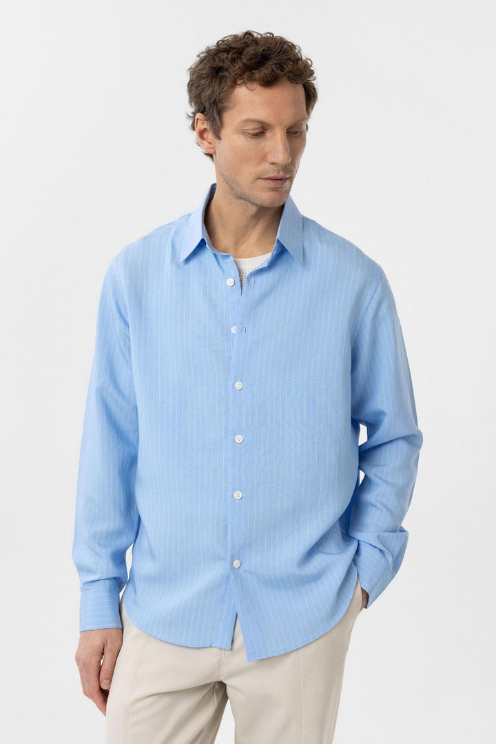 ANT Antioch Blue Modal Fabric Relax Fit Striped Men's Shirt - Yuma