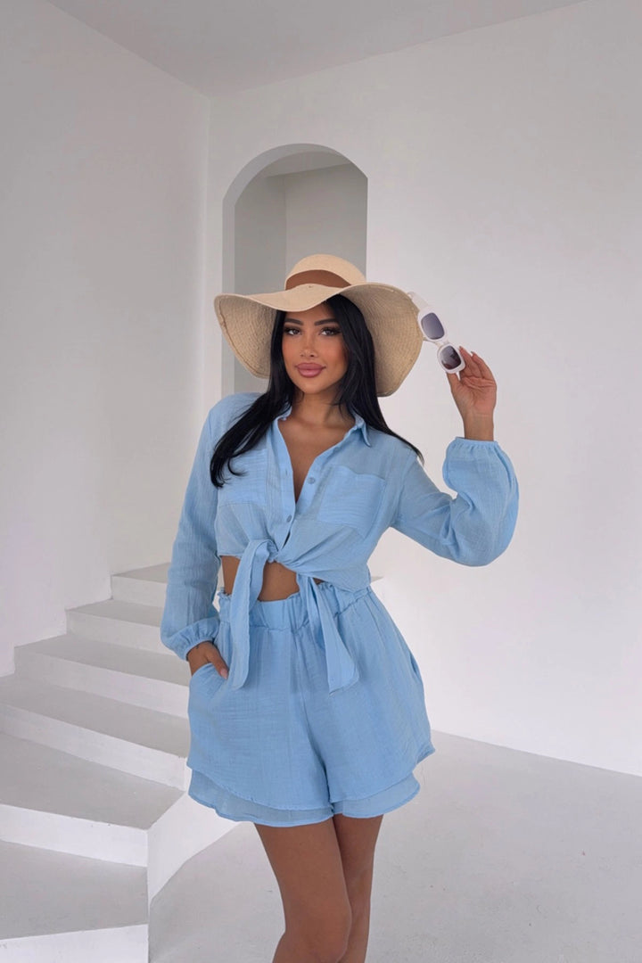 Blue Muslin Linen Shorts Suit BCBT-251001 - Lehrte