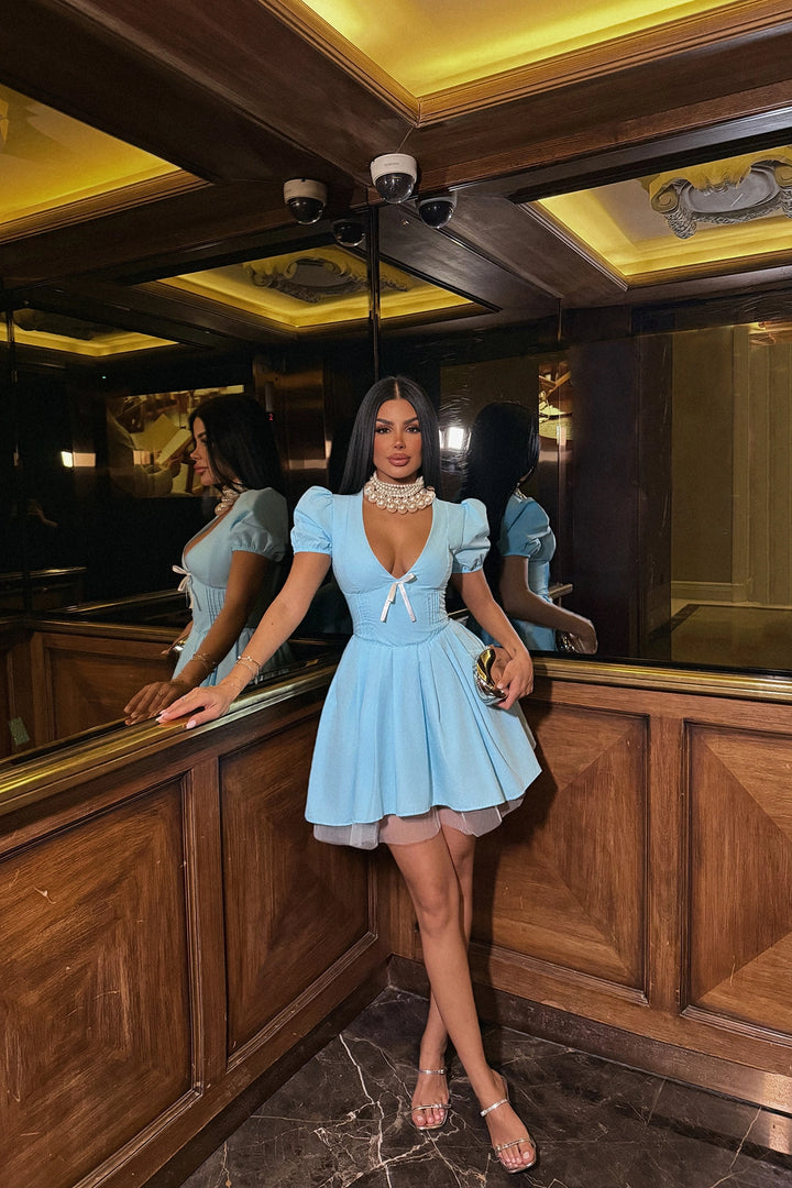 EYY Women Blue Front Tie Mini Dress - Tarbes