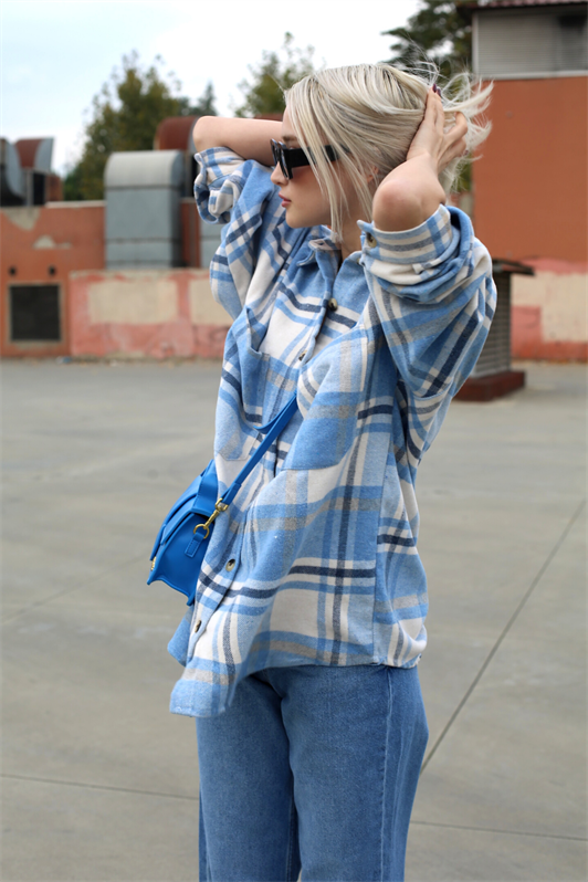 MDX Blue Oversize Women Lumberjack Shirt MG1589 - Holland