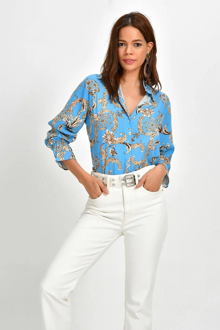 Blue Oversized Comfort Fit Buttoned Shirt BCBSK-25700-K5125 - Martina Franca