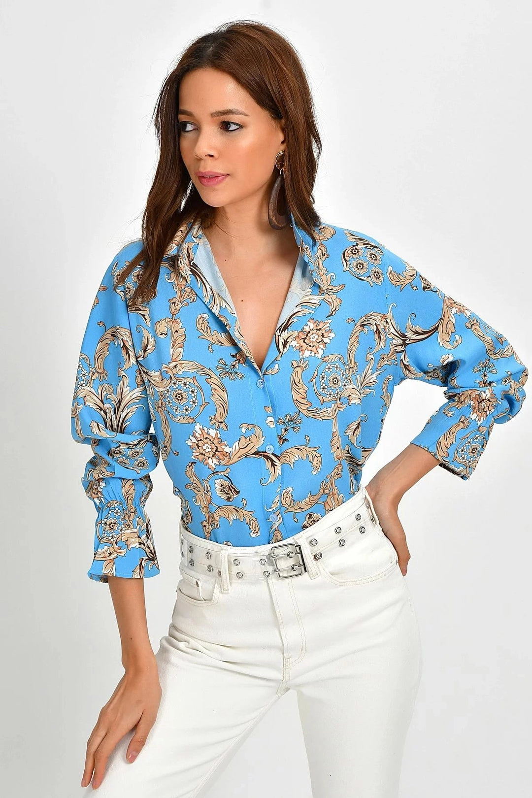 Blue Oversized Comfort Fit Buttoned Shirt BCBSK-25700-K5125 - Martina Franca