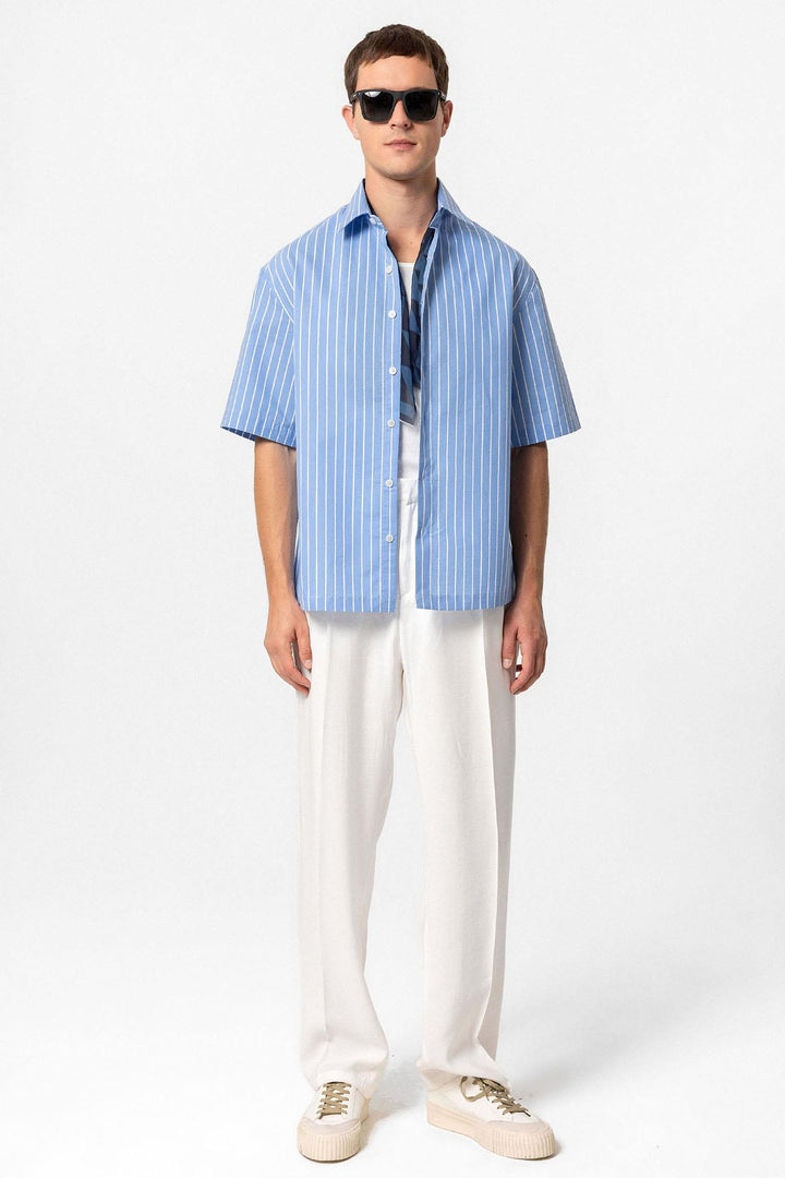 ANT Oversized Short Sleeve Striped Men's Shirt - Athens