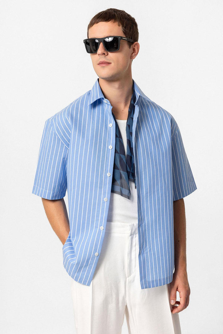 ANT Oversized Short Sleeve Striped Men's Shirt - Athens
