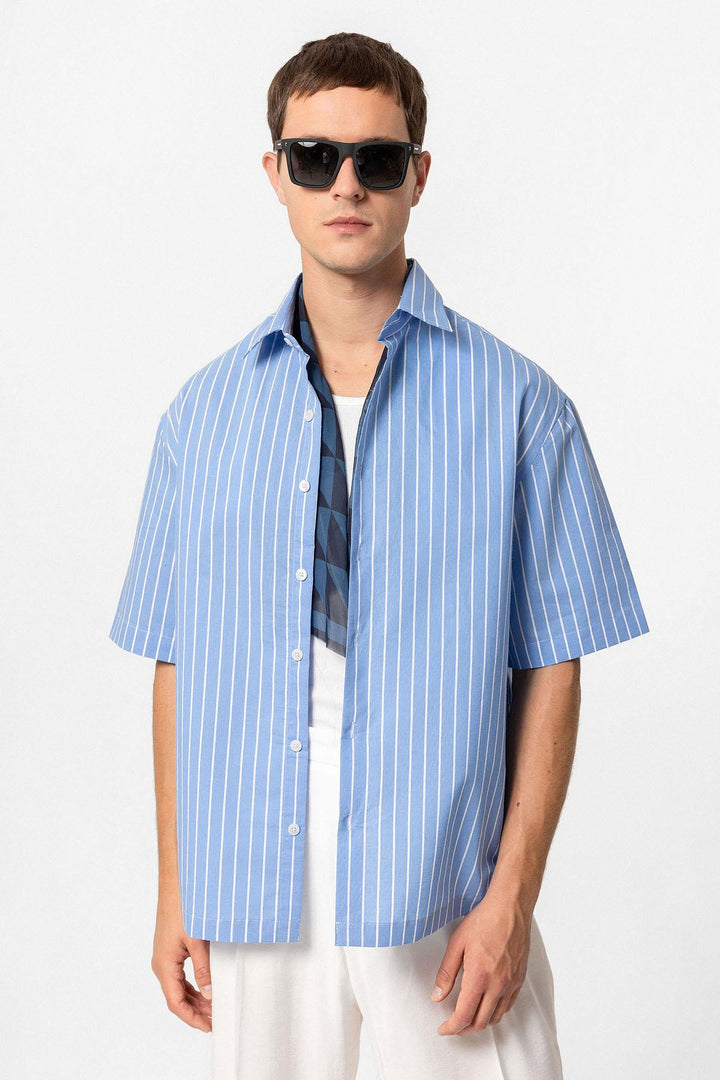 ANT Oversized Short Sleeve Striped Men's Shirt - Athens