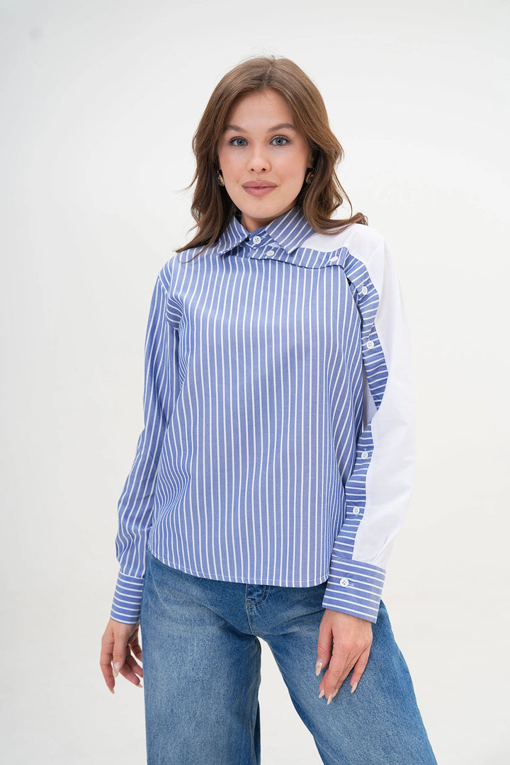 Blue Special Design Striped Poplin Woven Shirt BC24YG1069 - Weert