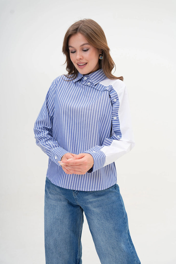 Blue Special Design Striped Poplin Woven Shirt BC24YG1069 - Weert