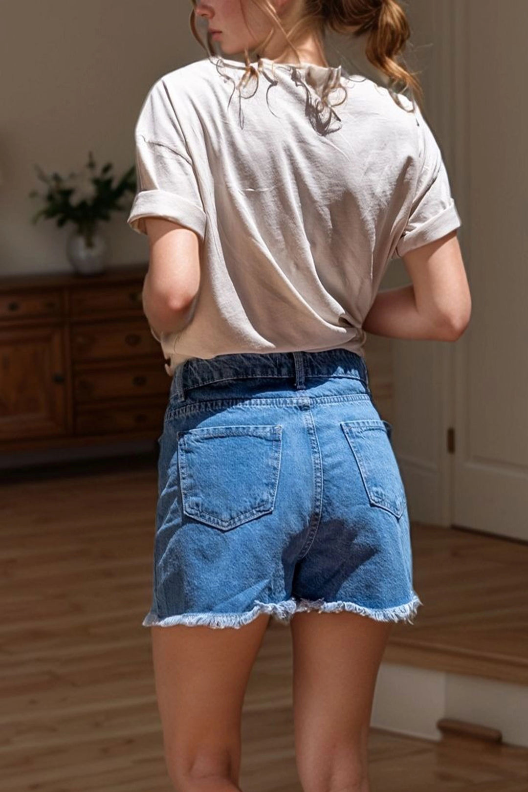 Blue Fringed Baggy Denim Shorts BCBSK-25700-kt-0050y - Trujillo Alto