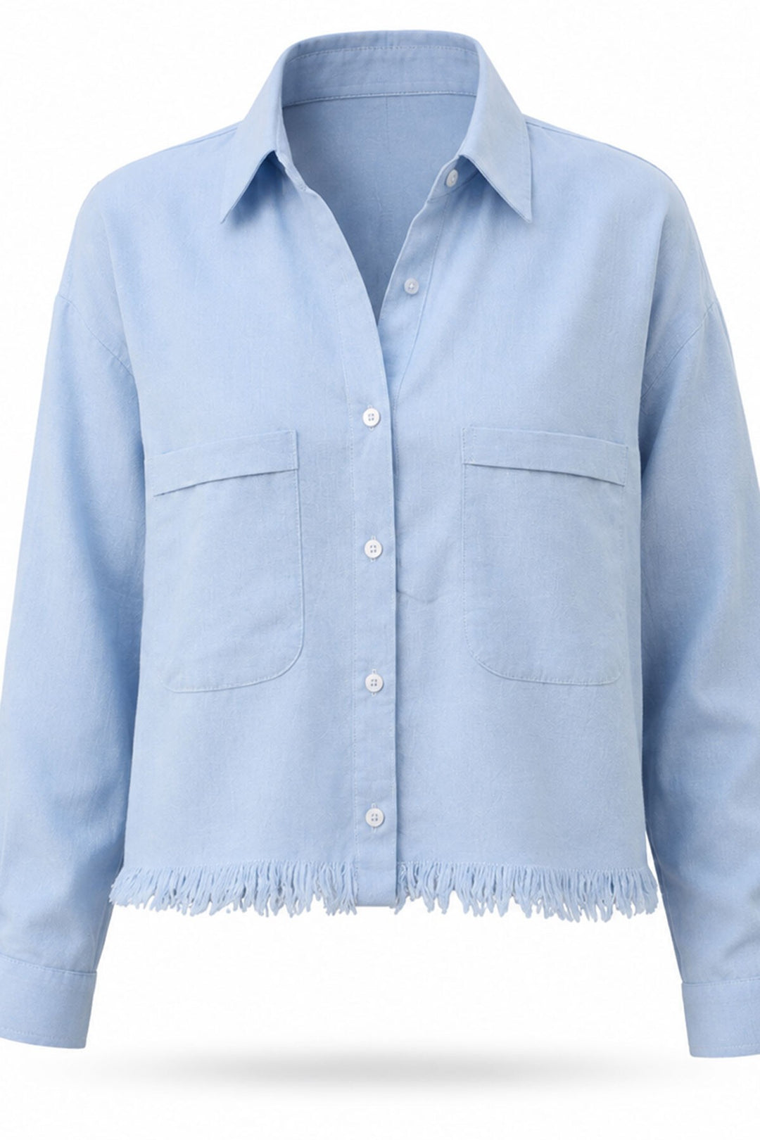 Mavi Pamuk Oxford Kumaş Püskül Detaylı Çift Cepli Gömlek - Vitrolles
