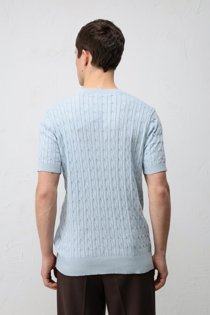 ANT Antioch Mavi Pamuklu Burgu Örgü Erkek Triko T-Shirt - Rubí
