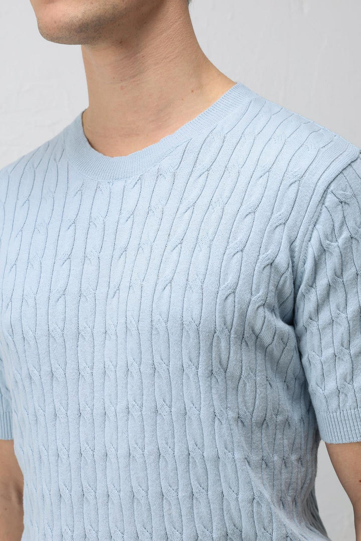 ANT Antioch Mavi Pamuklu Burgu Örgü Erkek Triko T-Shirt - Rubí